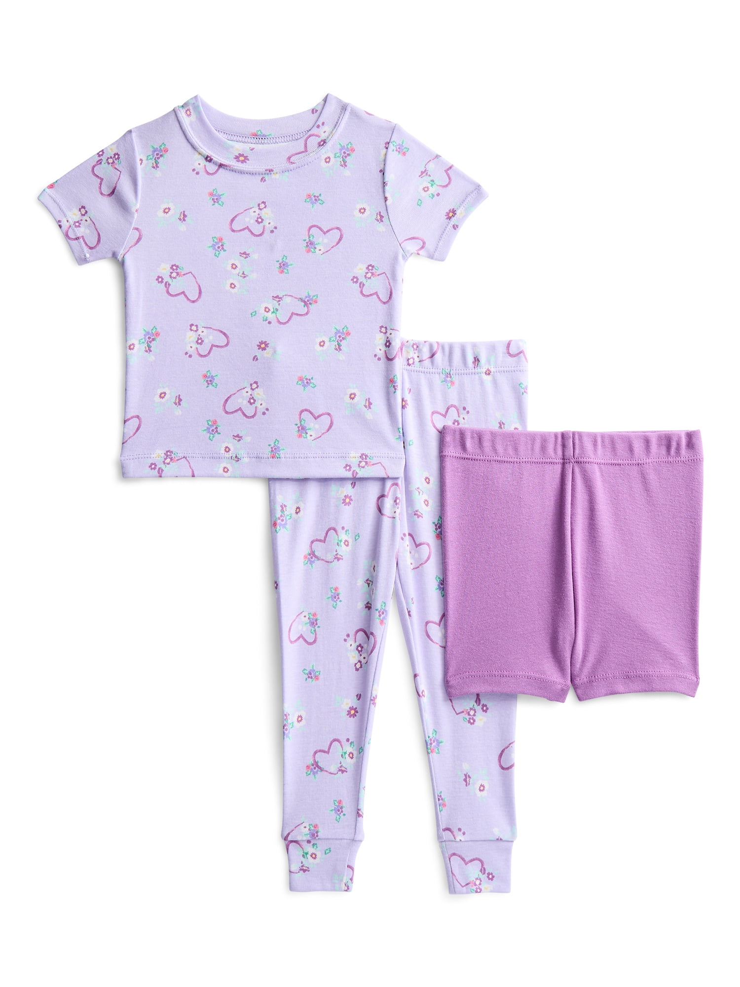 Wonder Nation Toddler Girls Short Sleeve Top, Pants and Shorts Pajama Sleep Set, 3-Piece, Sizes 12M-5T