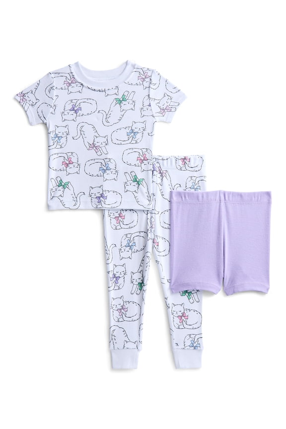 Toddler Girls Short Sleeve Top, Pants and Shorts Pajama Sleep Set, 3-Piece, Sizes 12M-5T