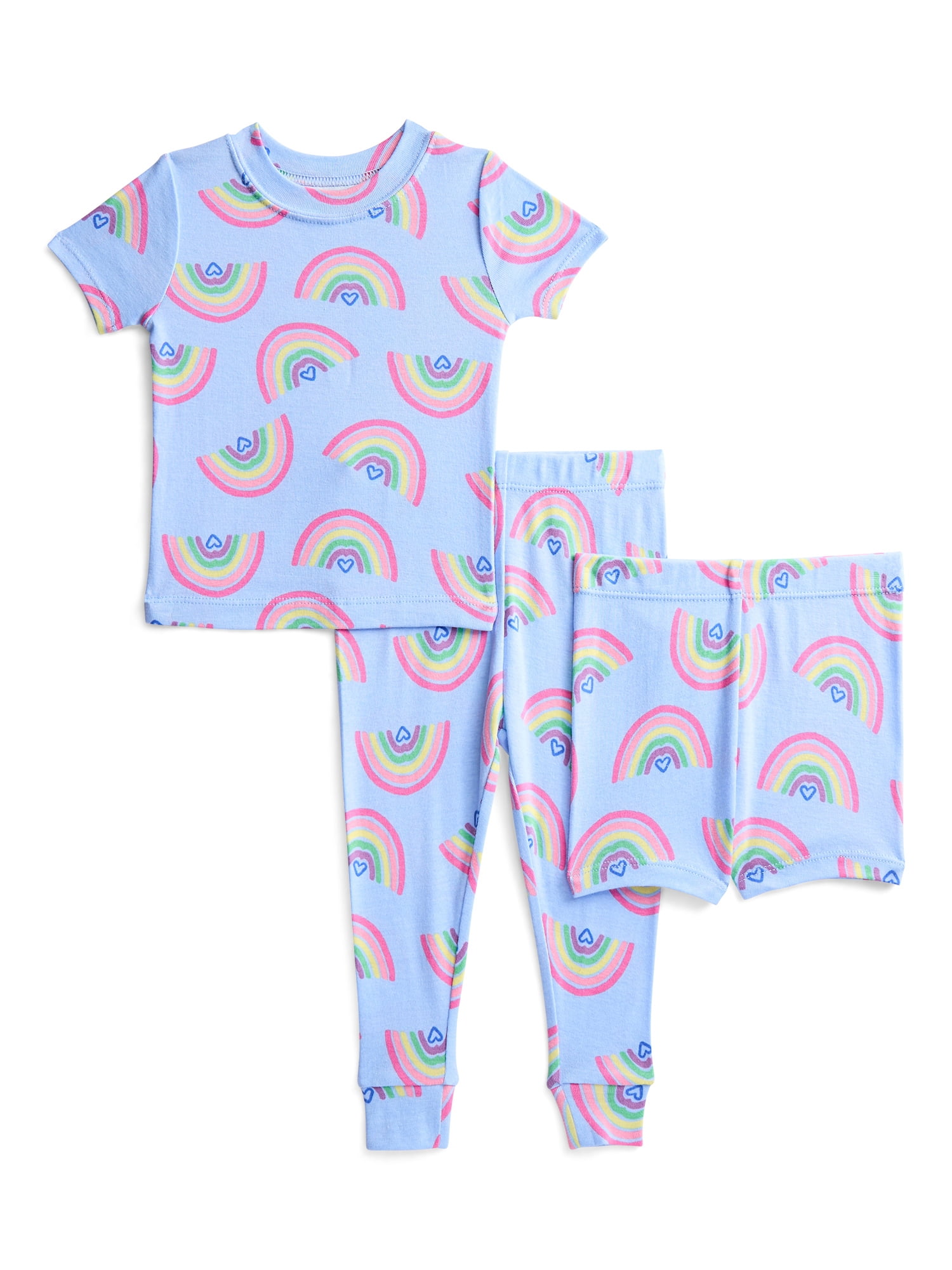 Wonder Nation Toddler Girls Short Sleeve Top, Pants and Shorts Pajama Sleep Set, 3-Piece, Sizes 12M-5T
