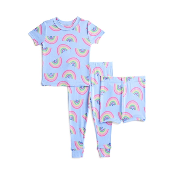 Wonder Nation Toddler Girls Short Sleeve Top, Pants and Shorts Pajama Sleep Set, 3-Piece, Sizes 12M-5T