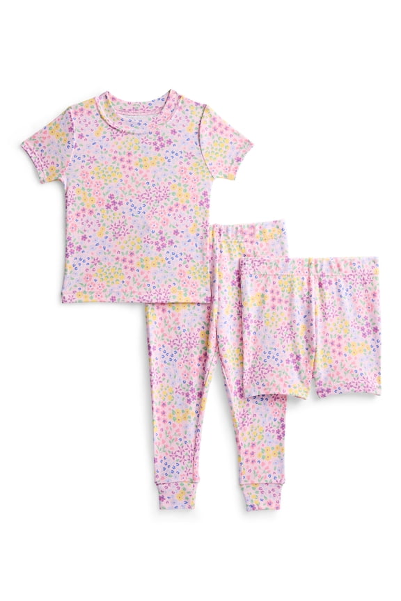 Toddler Girls Short Sleeve Top, Pants and Shorts Pajama Sleep Set, 3-Piece, Sizes 12M-5T