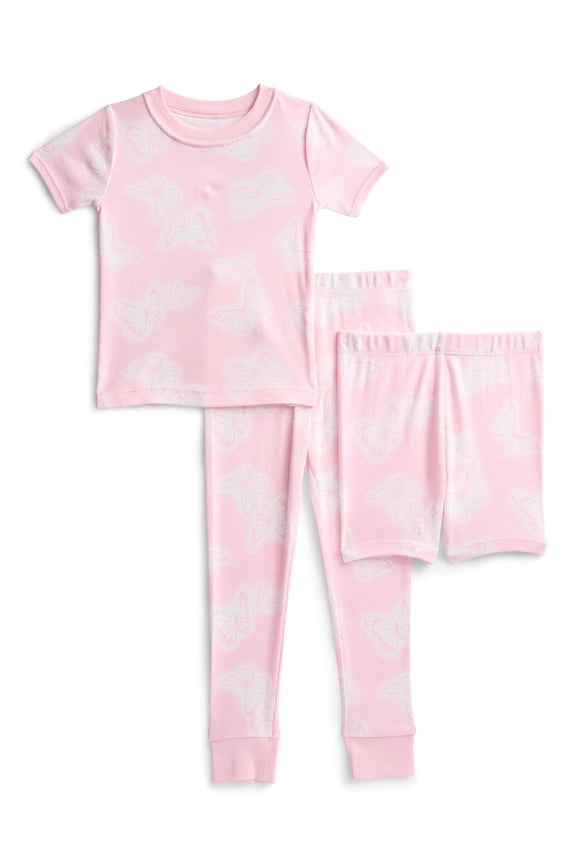 Toddler Girls Short Sleeve Top, Pants and Shorts Pajama Sleep Set, 3-Piece, Sizes 12M-5T