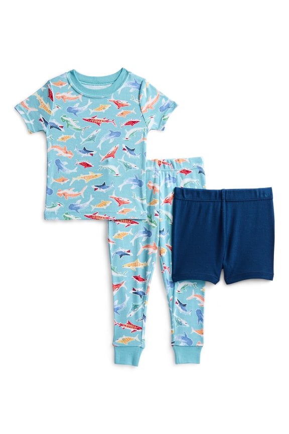 Toddler Boys Short Sleeve Top, Pants and Shorts Pajama Sleep Set, 3-Piece, Sizes 12M-5T