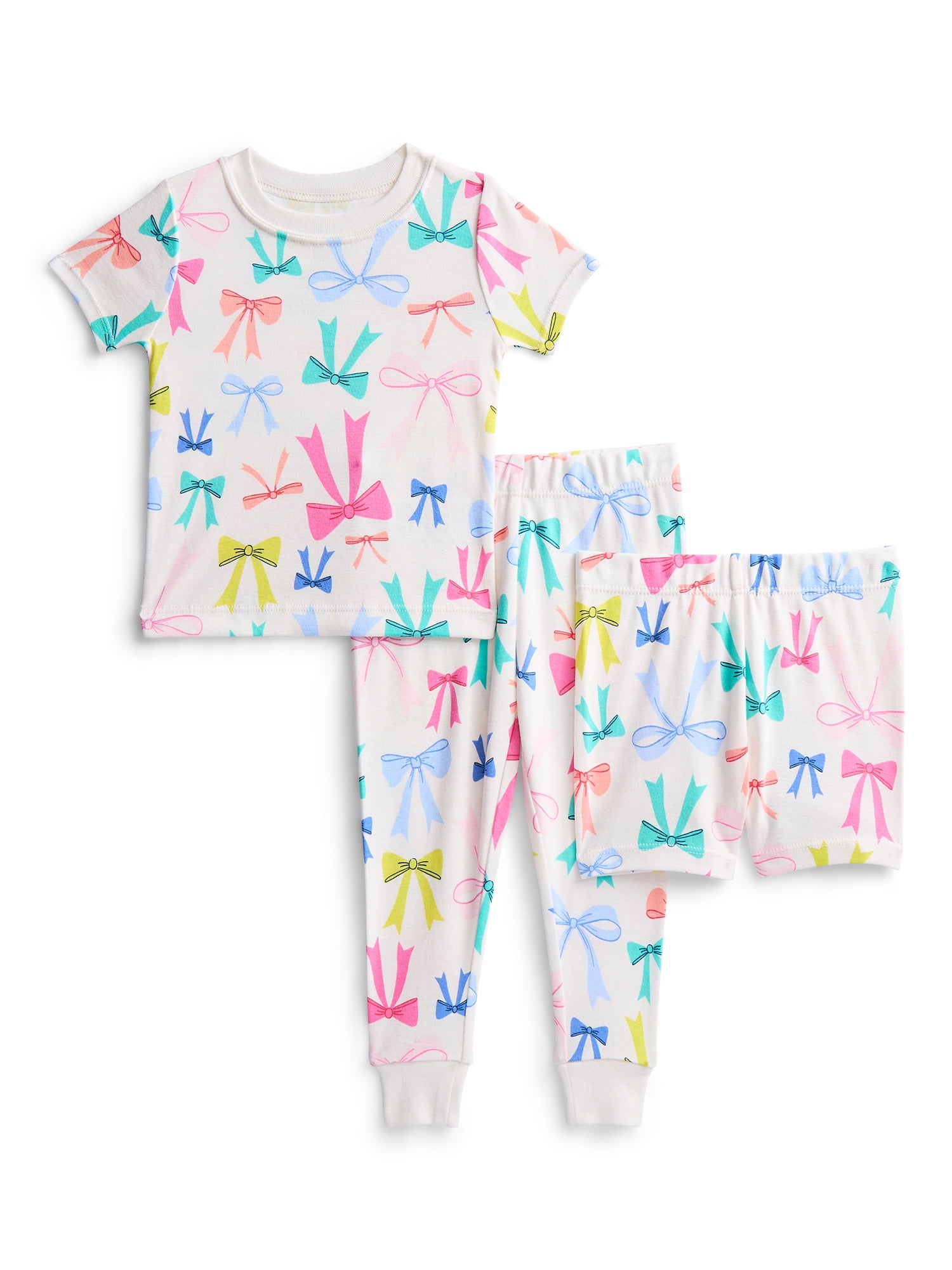 Wonder Nation Toddler Girls Short Sleeve Top, Pants and Shorts Pajama Sleep Set, 3-Piece, Sizes 12M-5T