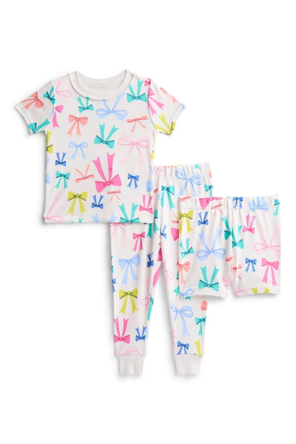 Toddler Girls Short Sleeve Top, Pants and Shorts Pajama Sleep Set, 3-Piece, Sizes 12M-5T