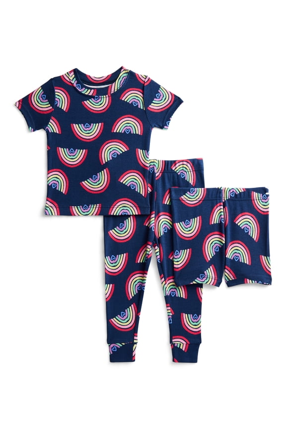 Toddler Girls Short Sleeve Top, Pants and Shorts Pajama Sleep Set, 3-Piece, Sizes 12M-5T