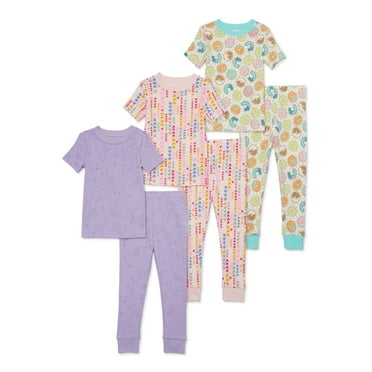Wonder Nation Toddler Girls Cotton Tee and Pants Sleep Set, 3-Pack, Sizes 12M-5T