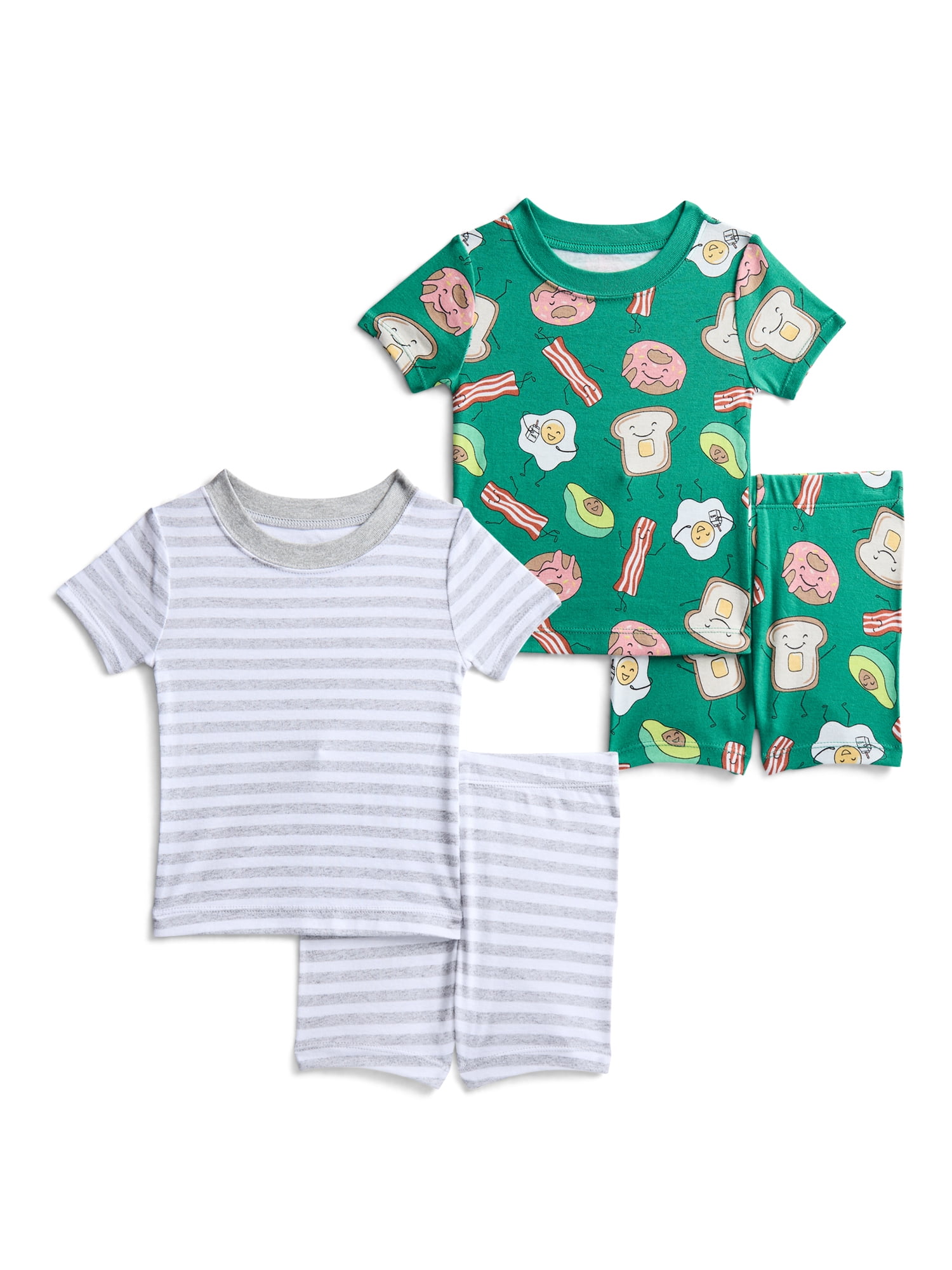 Wonder Nation Toddler Boys Short Sleeve Tee and Shorts Cotton Tight Fit Pajama Set, 4-Piece, Sizes 12M-5T