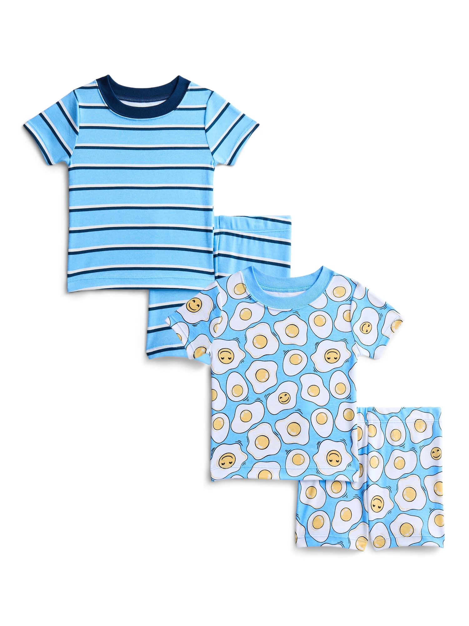 Wonder Nation Toddler Boys Short Sleeve Tee and Shorts Cotton Tight Fit Pajama Set, 4-Piece, Sizes 12M-5T