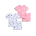 thumbnail image 1 of Wonder Nation Toddler Girls Short Sleeve Tee and Shorts Cotton Tight Fit Pajama Set, 4-Piece, Sizes 12M-5T, 1 of 7