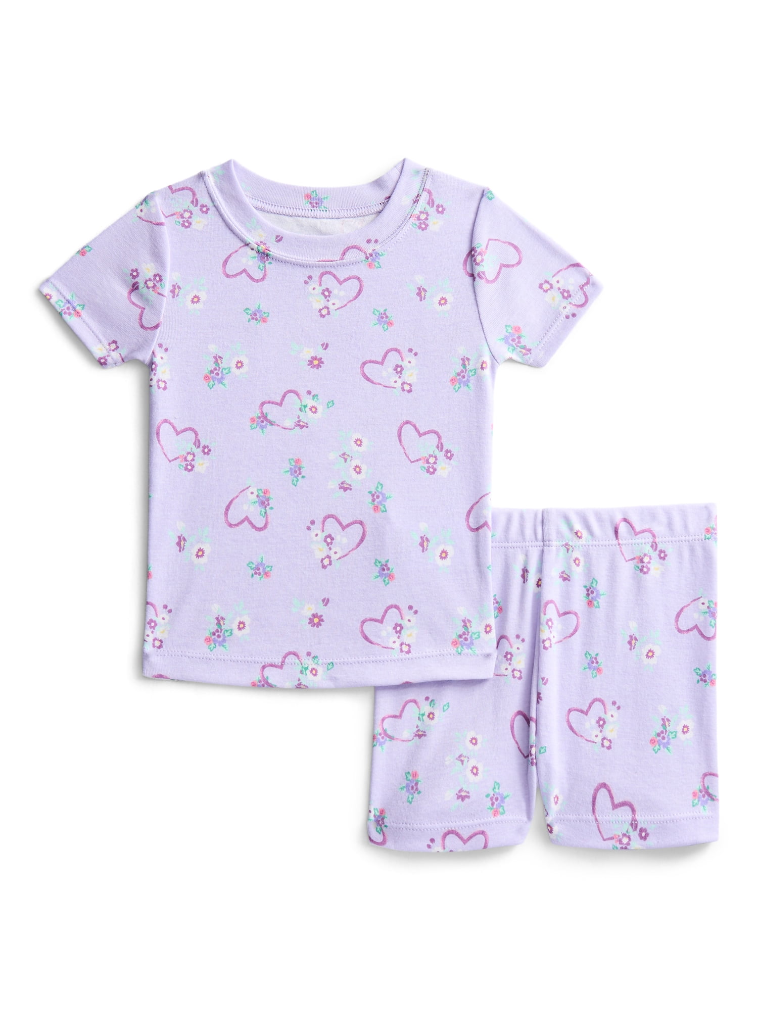 Wonder Nation Toddler Girls Short Sleeve Tee and Shorts Cotton Pajama Set, 2-Piece, Sizes 12M-5T