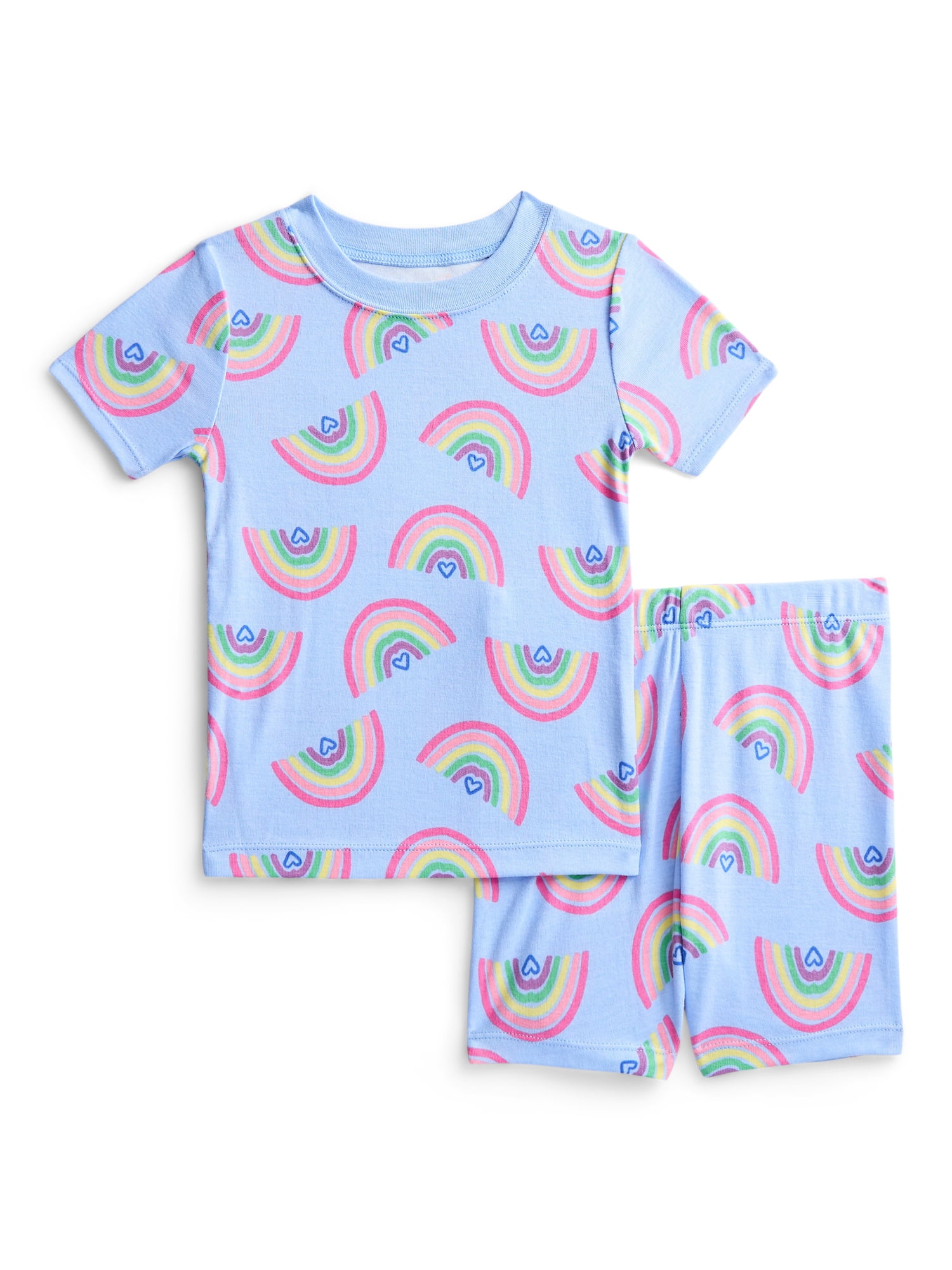 Wonder Nation Toddler Girls Short Sleeve Tee and Shorts Cotton Pajama Set, 2-Piece, Sizes 12M-5T