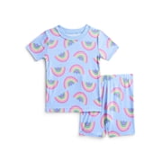Wonder Nation Toddler Girls Short Sleeve Tee and Shorts Cotton Pajama Set, 2-Piece, Sizes 12M-5T