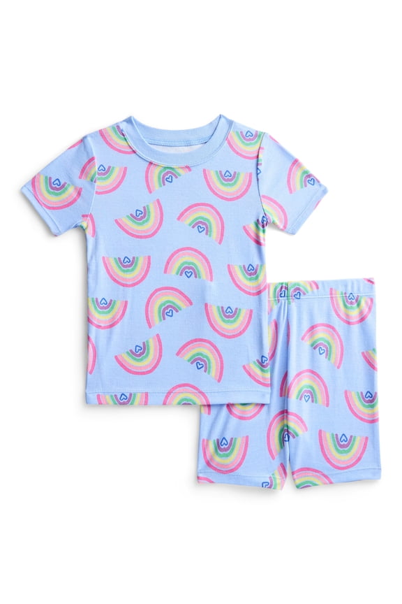 Toddler Girls Short Sleeve Tee and Shorts Cotton Pajama Set, 2-Piece, Sizes 12M-5T