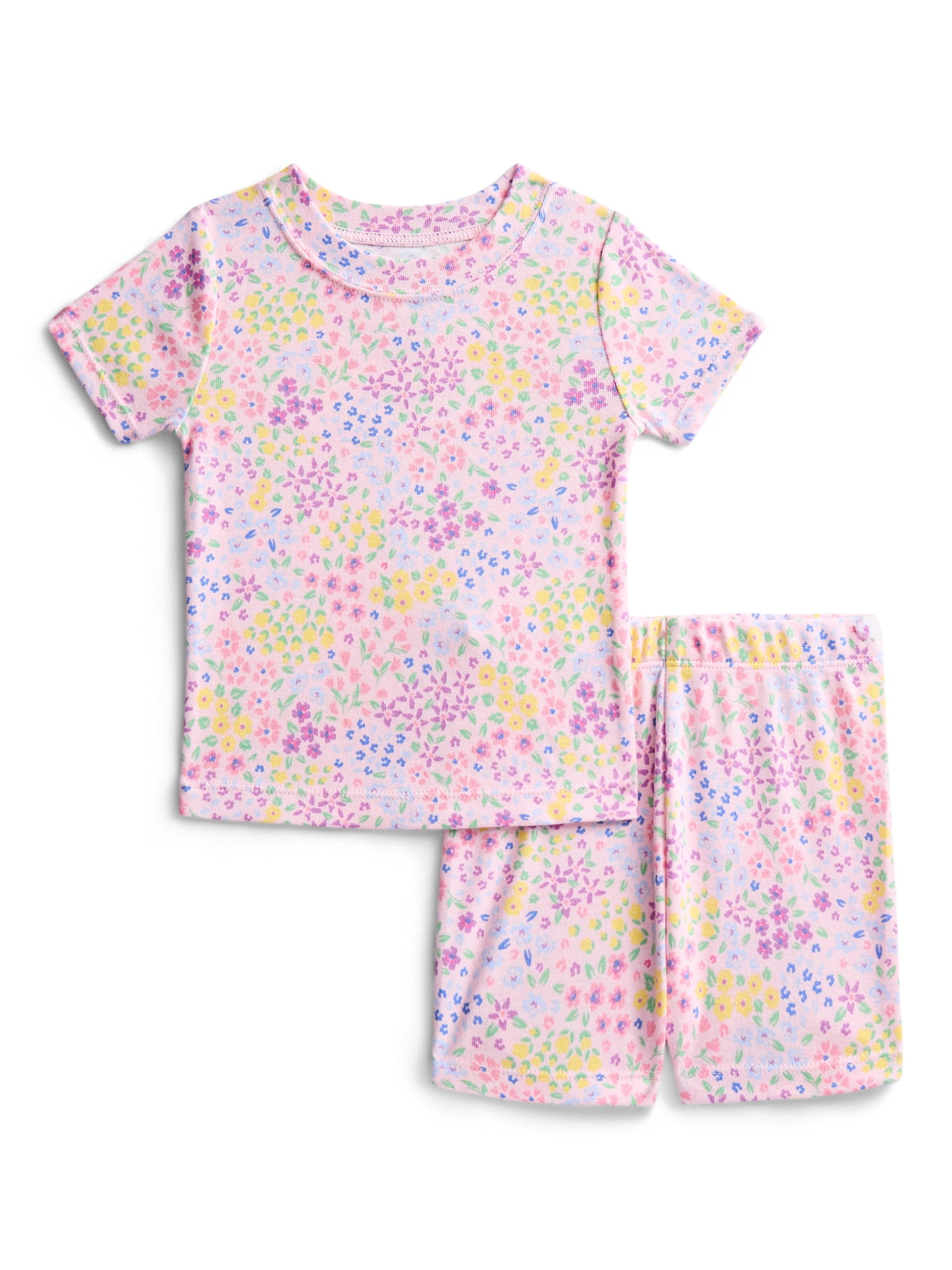 Wonder Nation Toddler Girls Short Sleeve Tee and Shorts Cotton Pajama Set, 2-Piece, Sizes 12M-5T
