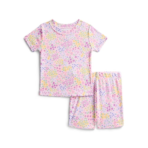 Wonder Nation Toddler Girls Short Sleeve Tee and Shorts Cotton Pajama Set, 2-Piece, Sizes 12M-5T