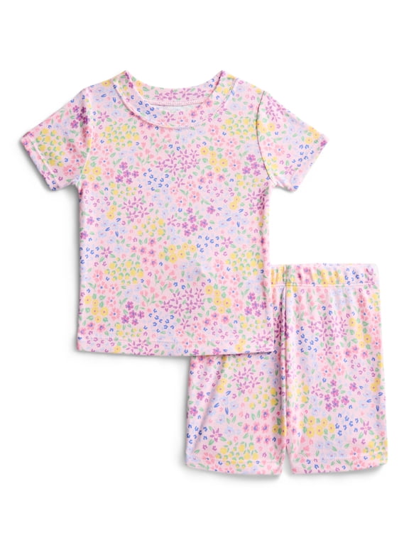 Toddler Girls Short Sleeve Tee and Shorts Cotton Pajama Set, 2-Piece, Sizes 12M-5T