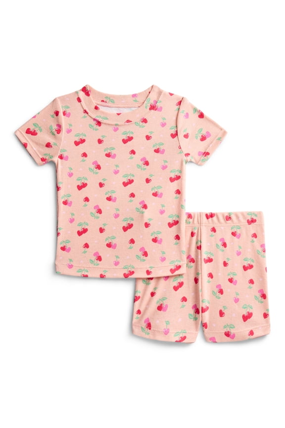 Toddler Girls Short Sleeve Tee and Shorts Cotton Pajama Set, 2-Piece, Sizes 12M-5T
