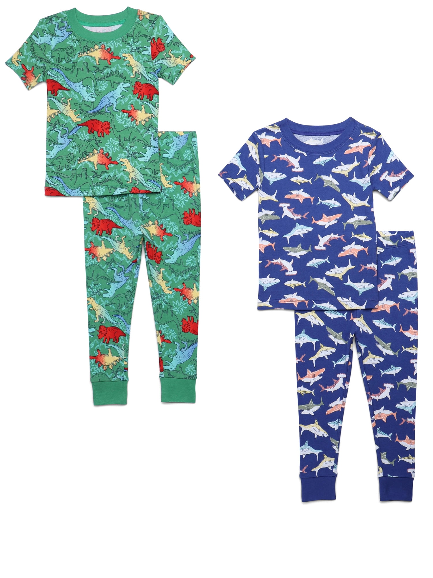 Wonder Nation Toddler Short Sleeve Tight Fit Cotton Pajama Set, 4-Piece, Sizes 12M-5T