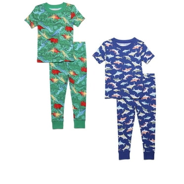 Wonder Nation Toddler Short Sleeve Tight Fit Cotton Pajama Set, 4-Piece, Sizes 12M-5T
