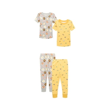 Wonder Nation Toddler Short Sleeve Tight Fit Cotton Pajama Set, 4-Piece, Sizes 12M-5T