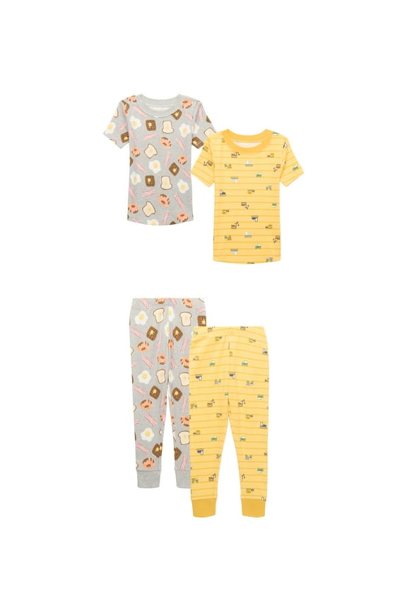 Toddler Short Sleeve Tight Fit Cotton Pajama Set, 4-Piece, Sizes 12M-5T