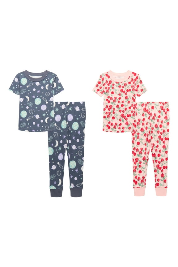 Toddler Short Sleeve Tight Fit Cotton Pajama Set, 4-Piece, Sizes 12M-5T