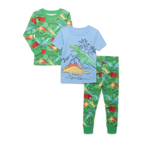 Wonder Nation Toddler Short and Long Sleeve Cotton Pajama Set, 3-Piece, Sizes 12M-5T