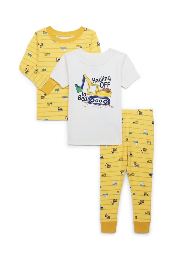 Toddler Short and Long Sleeve Cotton Pajama Set, 3-Piece, Sizes 12M-5T