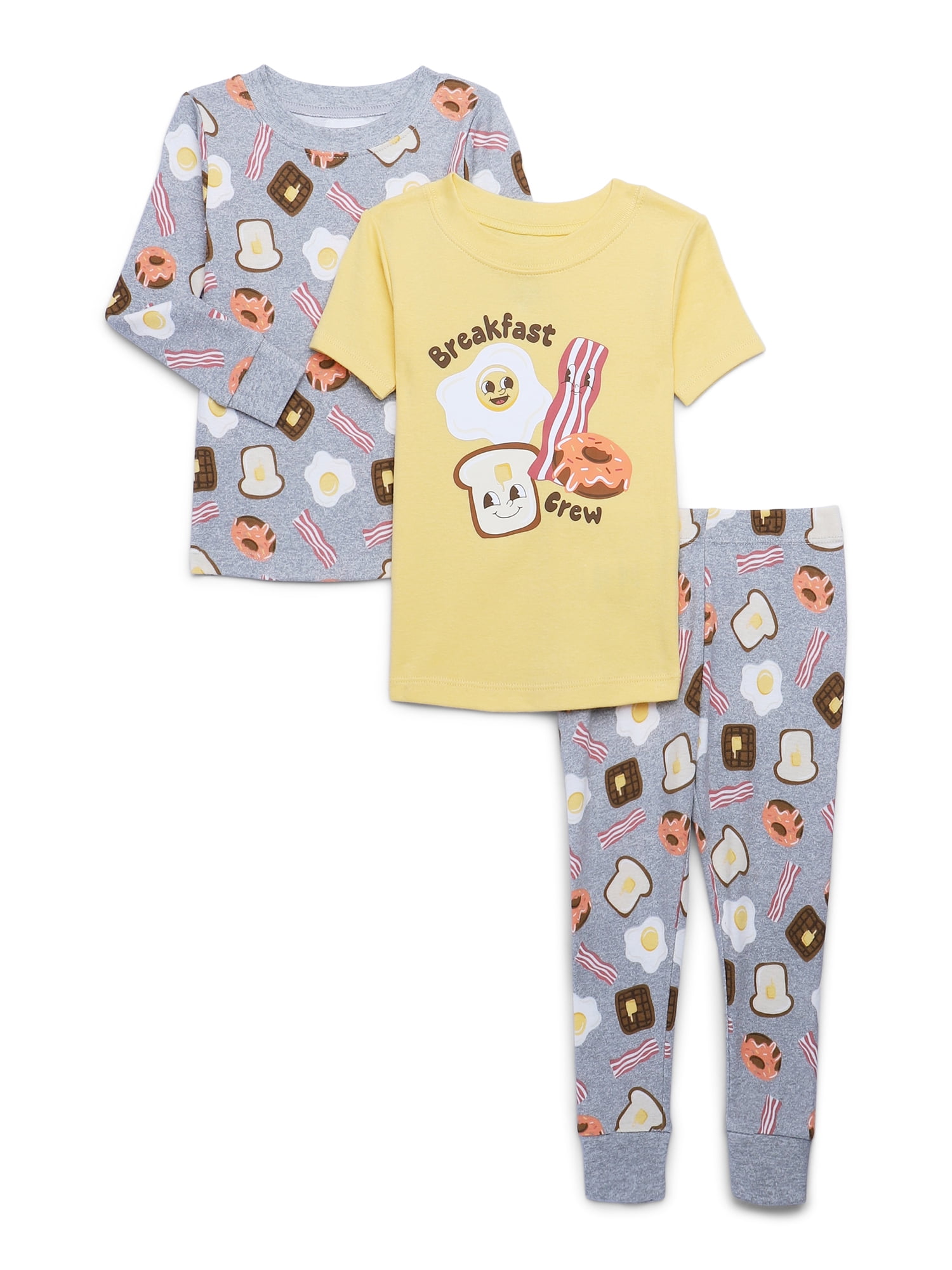 Wonder Nation Toddler Short and Long Sleeve Cotton Pajama Set, 3-Piece, Sizes 12M-5T