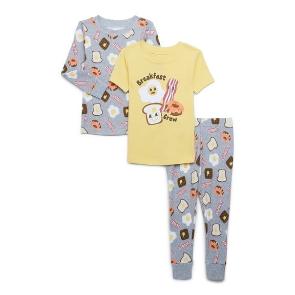 Wonder Nation Toddler Short and Long Sleeve Cotton Pajama Set, 3-Piece, Sizes 12M-5T