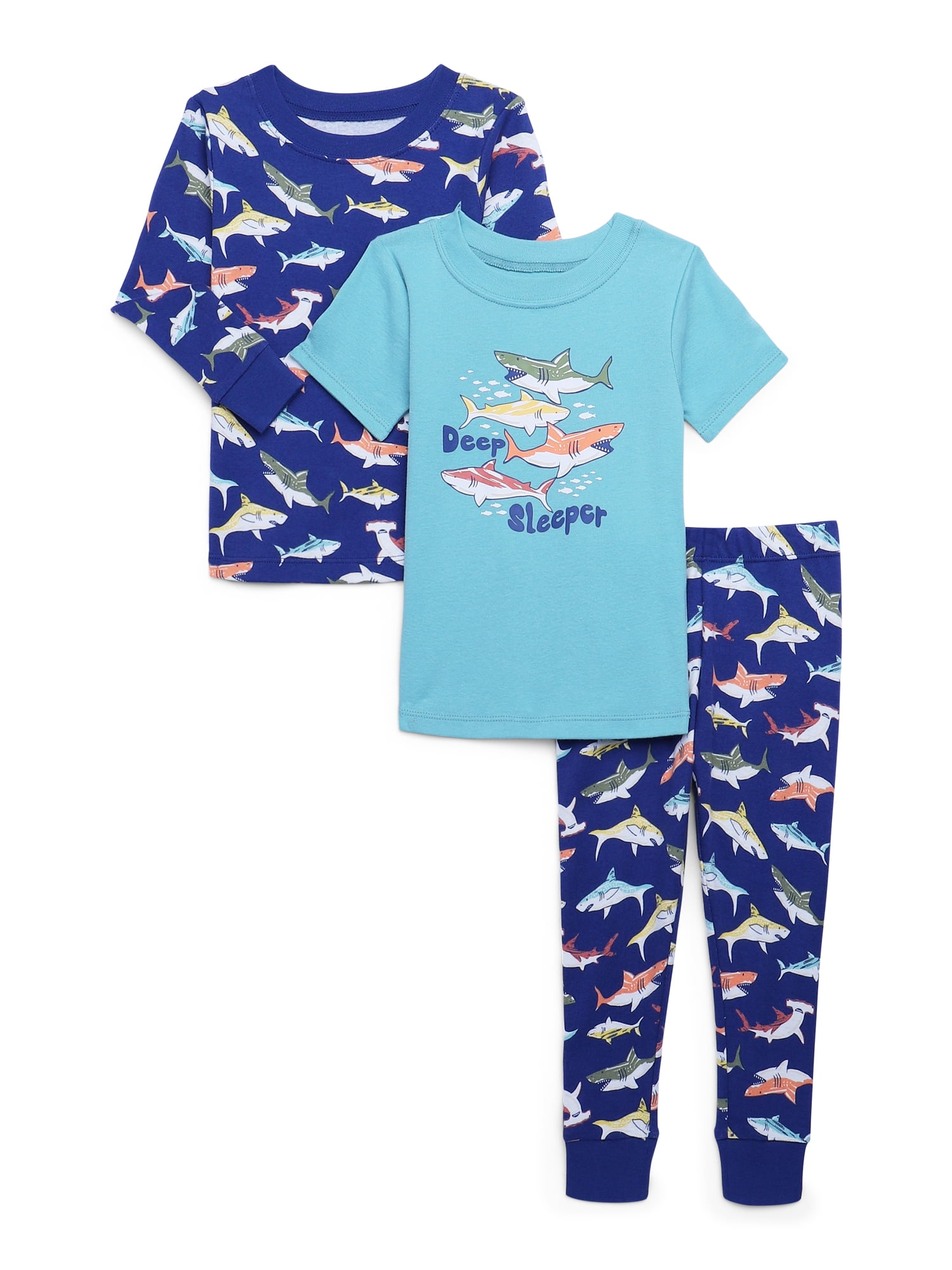 Wonder Nation Toddler Cotton Sleep Tee and Pants Snug Fit Pajama 3 Pack Set 6 Pieces Sizes 12M 5T