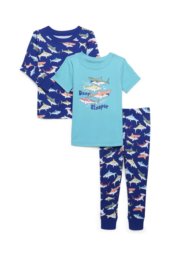 Toddler Short and Long Sleeve Cotton Pajama Set, 3-Piece, Sizes 12M-5T