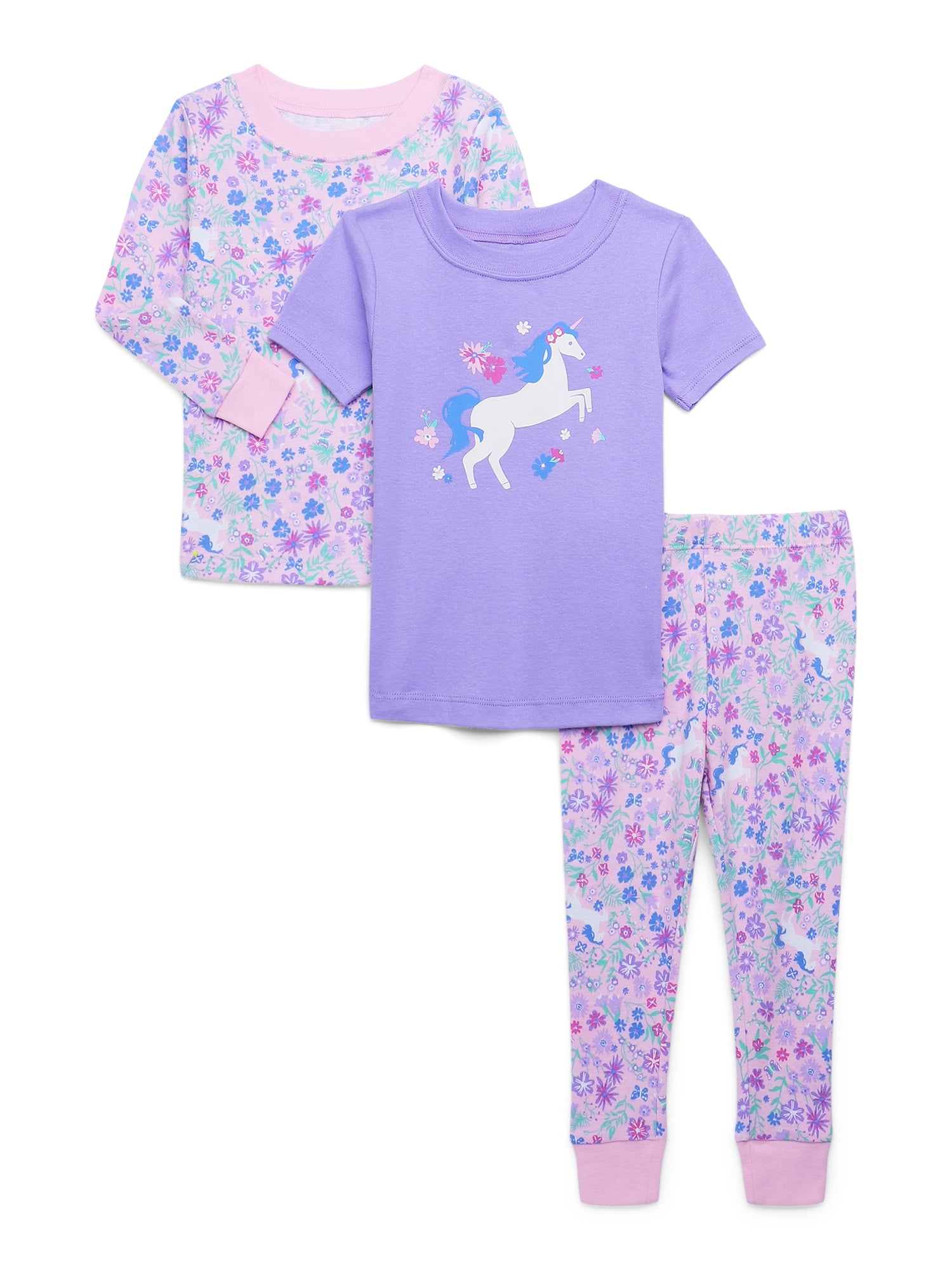 Wonder Nation Toddler Short and Long Sleeve Cotton Pajama Set, 3-Piece, Sizes 12M-5T