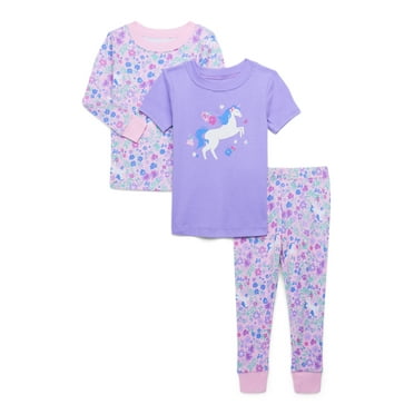 Wonder Nation Toddler Short and Long Sleeve Cotton Pajama Set, 3-Piece, Sizes 12M-5T