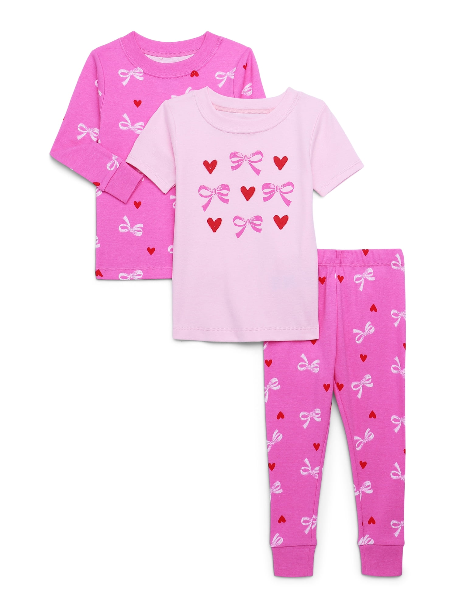 Wonder Nation Toddler Short and Long Sleeve Cotton Pajama Set, 3-Piece, Sizes 12M-5T