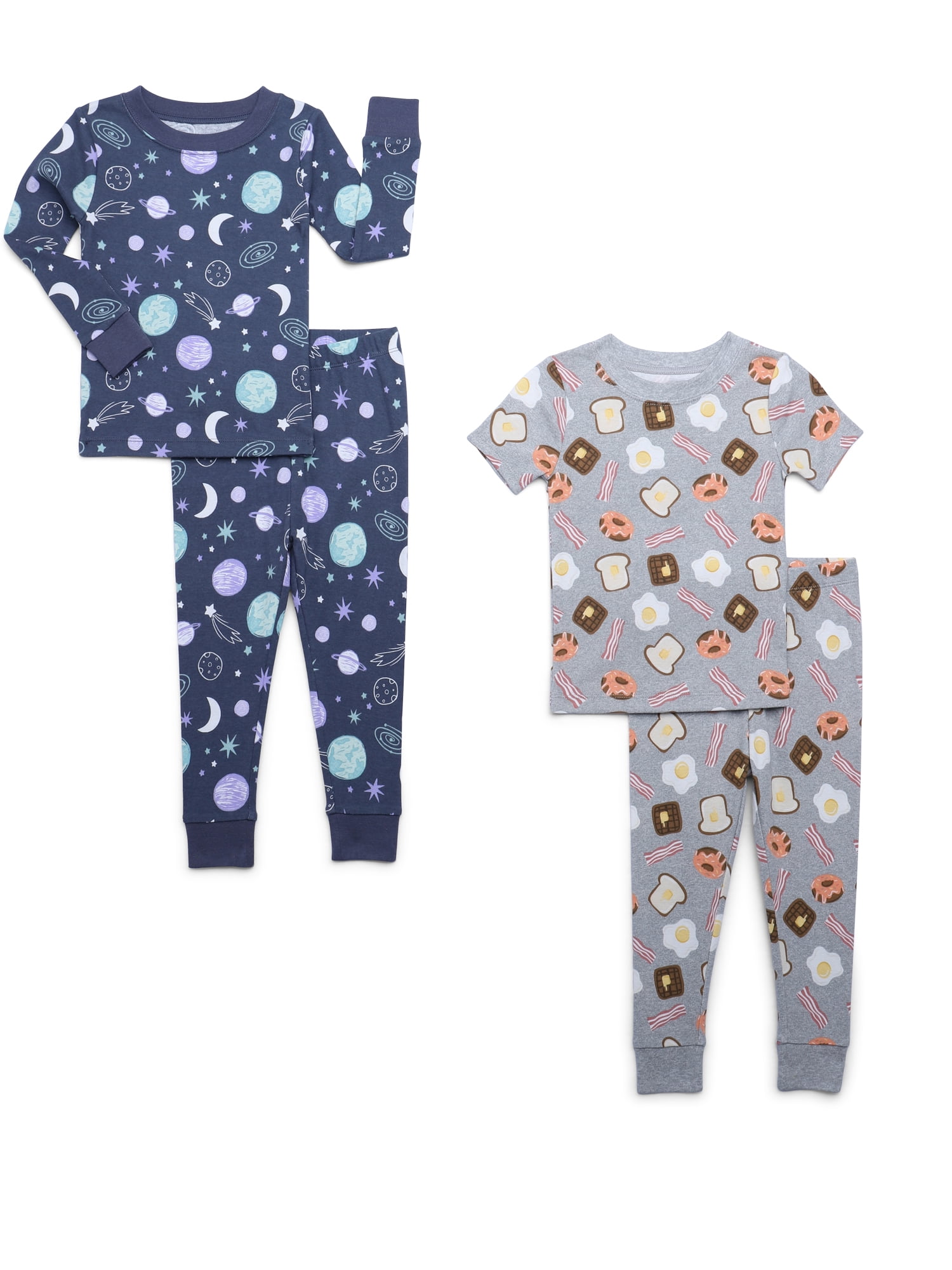 Wonder Nation Toddler Short and Long Sleeve Cotton Tight Fit Pajama Set, 4-Piece, Sizes 12M-5T