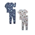 thumbnail image 1 of Wonder Nation Toddler Short and Long Sleeve Cotton Tight Fit Pajama Set, 4-Piece, Sizes 12M-5T, 1 of 5