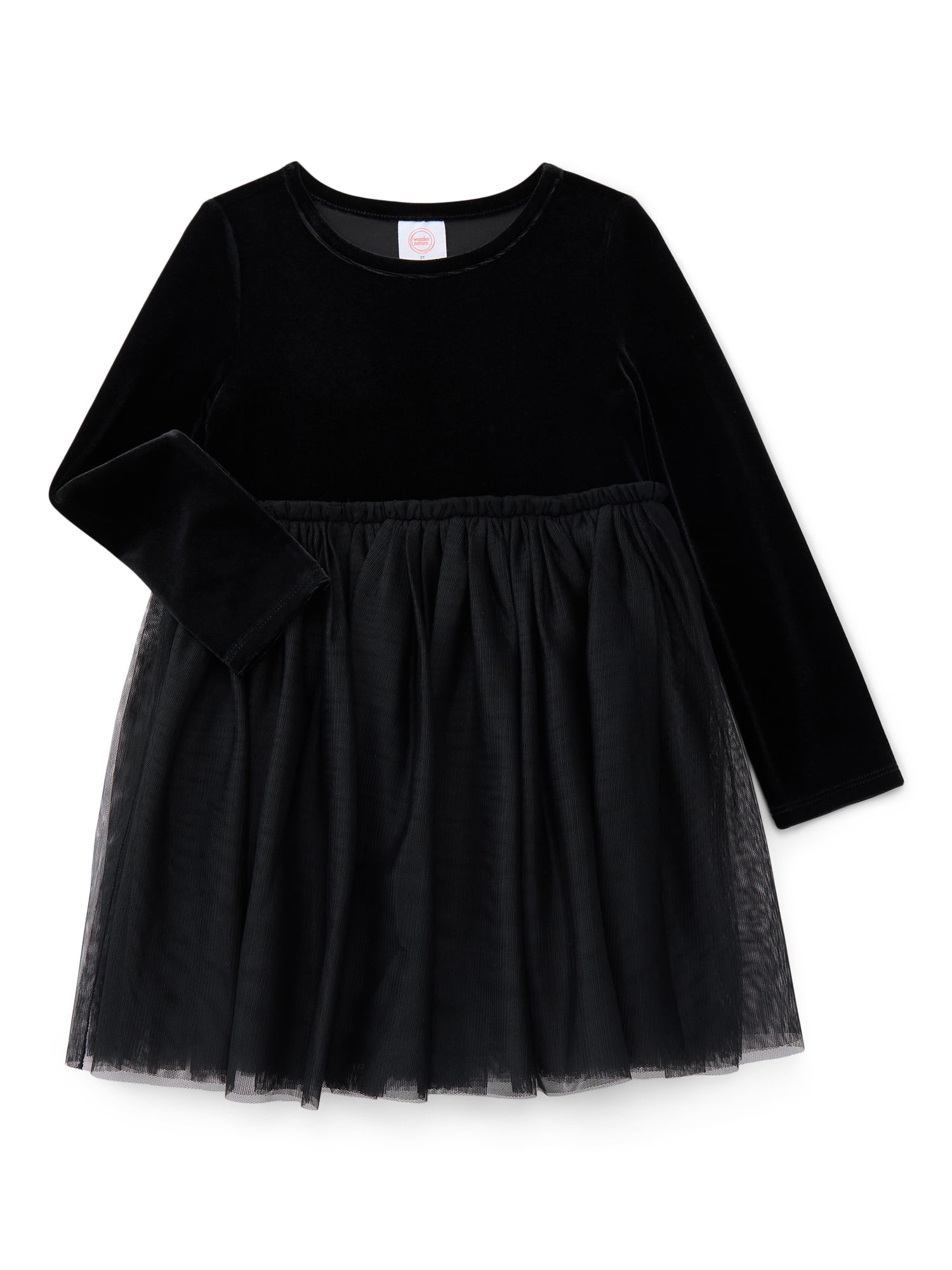 Wonder Nation Toddler Girls' Velour Tutu Dress with Long Sleeves, Sizes 12M- 5T