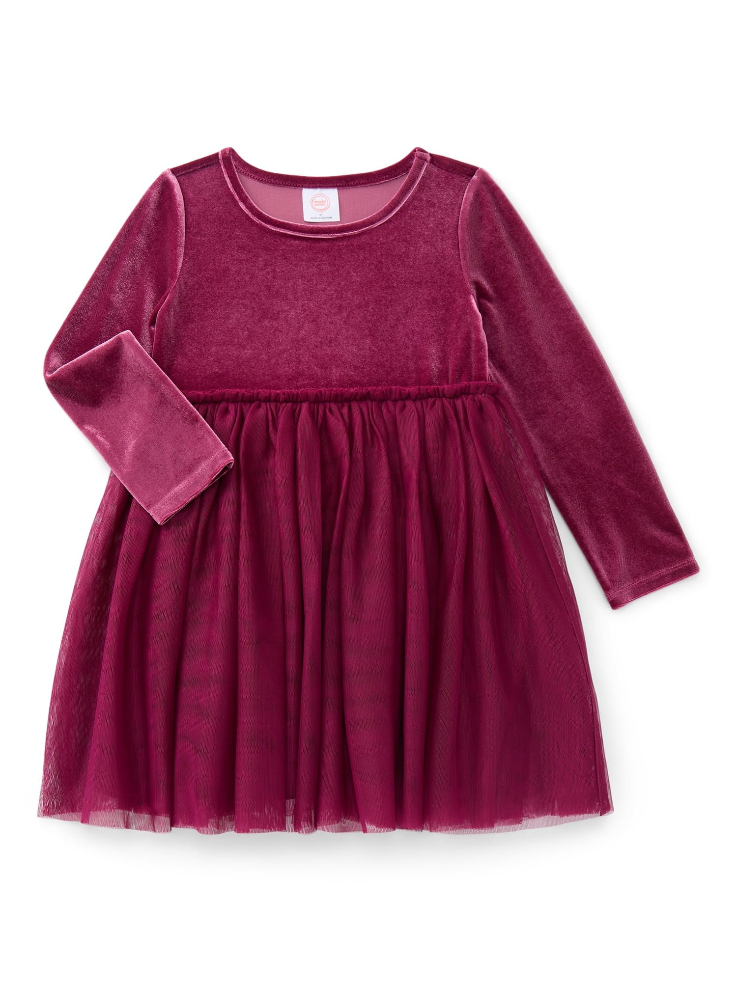 Wonder Nation Toddler Girls' Velour Tutu Dress with Long Sleeves, Sizes 12M- 5T