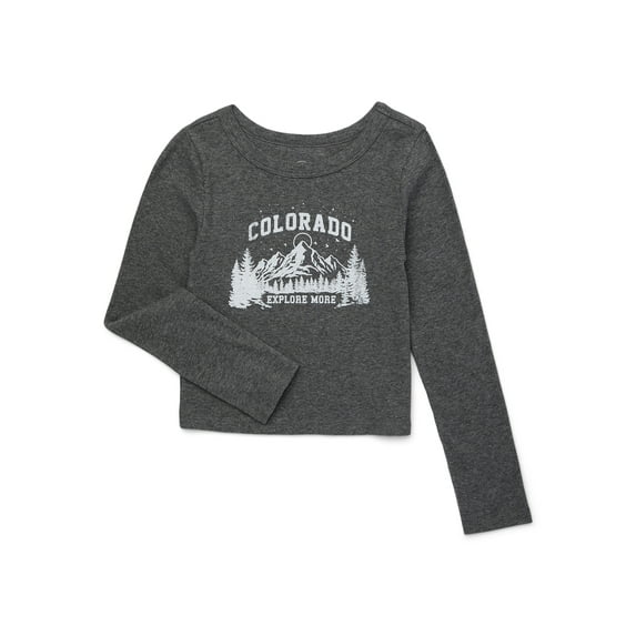 Wonder Nation Tween Girls Crew Neck Graphic Tee with Long Sleeves, Sizes 4-18