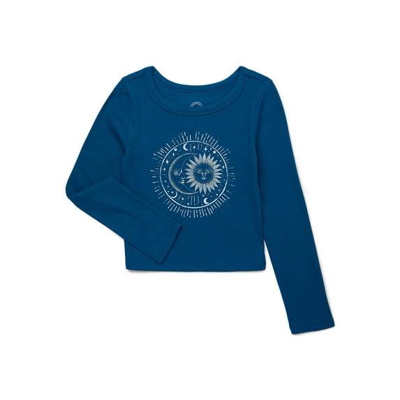 Wonder Nation Tween Girls Crew Neck Graphic Tee with Long Sleeves, Sizes 4-18