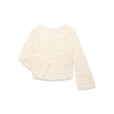 Wonder Nation Tween Girls Crochet Top with Long Sleeves, Sizes 4-16