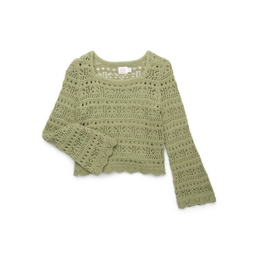 Wonder Nation Tween Girls Crochet Top with Long Sleeves, Sizes 4-16
