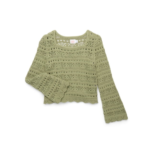 Wonder Nation Tween Girls Crochet Top with Long Sleeves, Sizes 4-16
