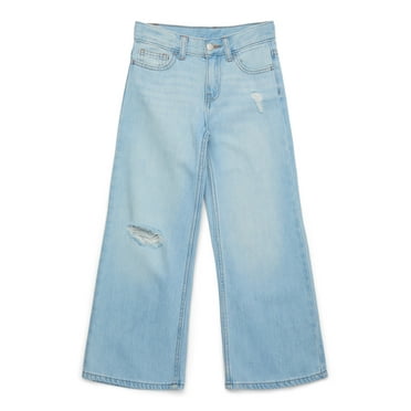 Wonder Nation Tween Girls Wide Leg Jeans with Distressed Details, Sizes 5-18