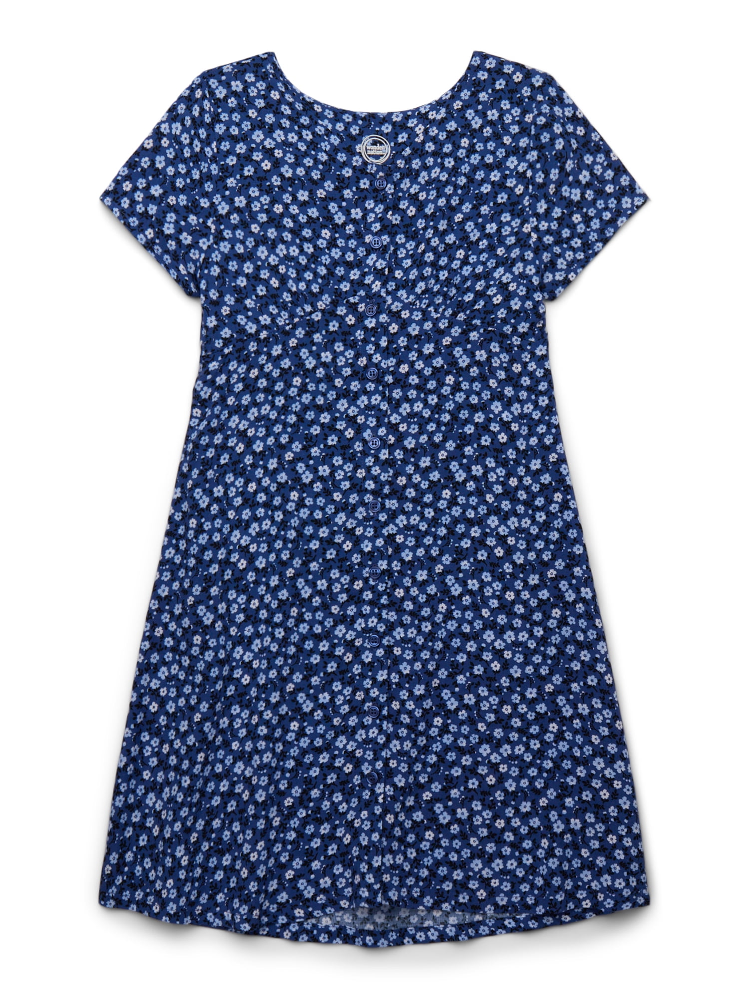Wonder Nation Girls Floral Print Short Sleeve Button Front Dress, Sizes 4-18