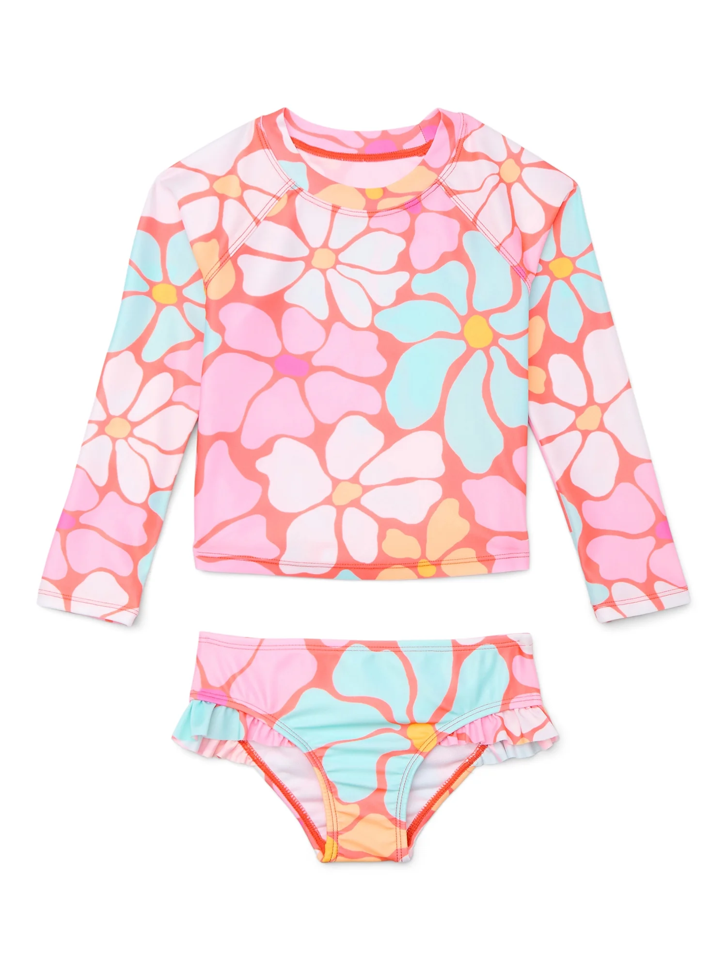 Wonder Nation UV Protection Crew Neck Rashguard Swimsuit Set (Girl's ...