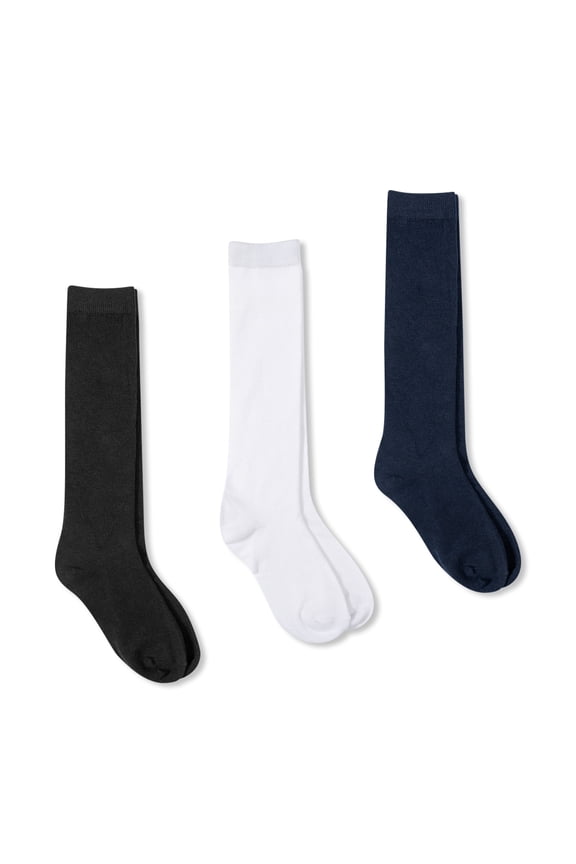 Girls' S-L Assorted Uniform Knee High Socks, 3 Pack