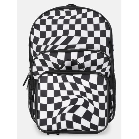 Wonder Nation Unisex 17" Optic Checks Backpack & Lunch Set, Black/White